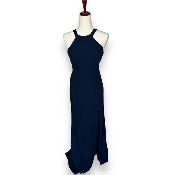 NEW Nordstrom Navy Blue Column Gown Size 0 Minimalist Quiet Luxury Prom Formal - Picture 2 of 11